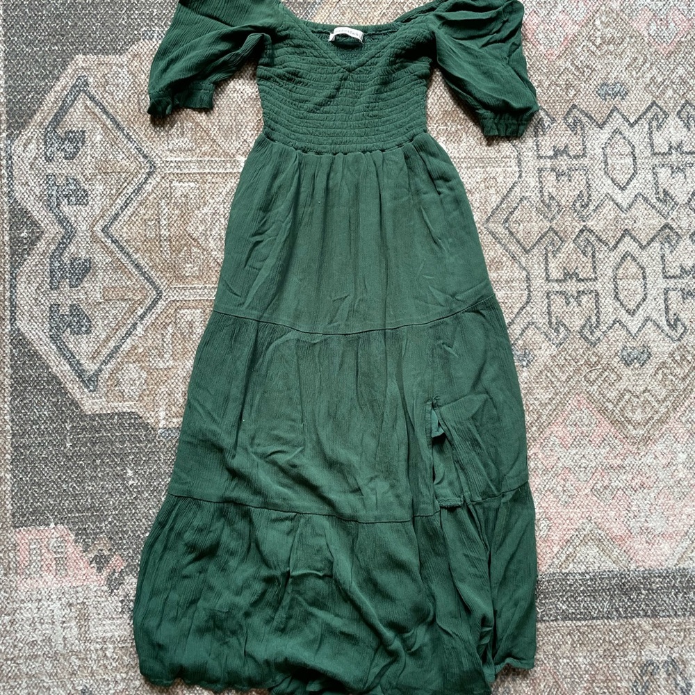 Abercrombie & Fitch Green Tiered Midi-Maxi Dress with Puff Sleeves